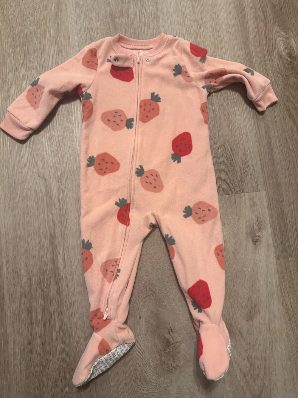 Carters Pink Strawberry Print Fleece One-Piece for Kids